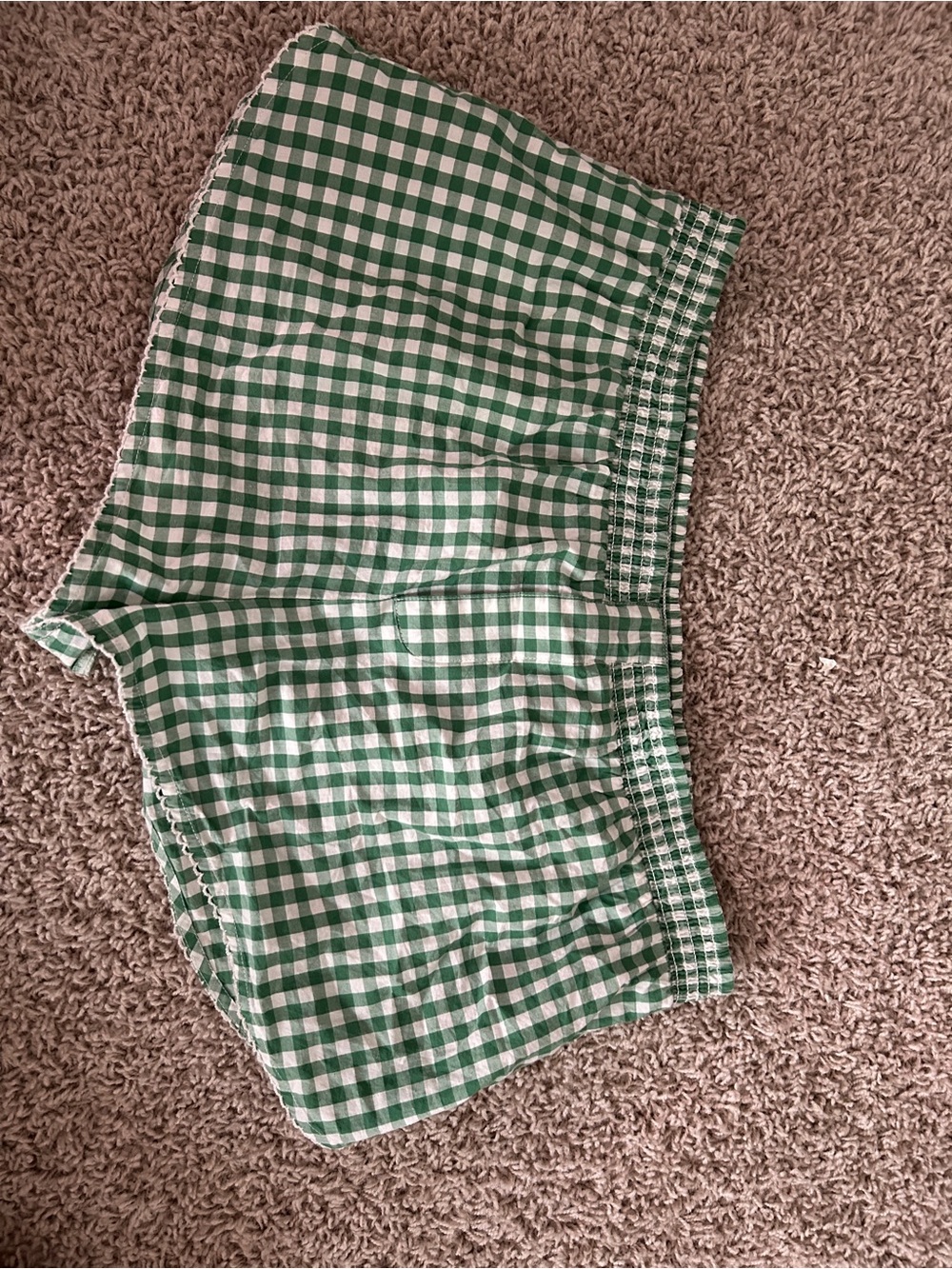 Anthropologie Green and White Gingham High-Waist Shorts